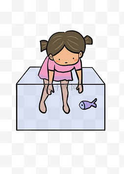 手绘水池水池图片_在水池捉小鱼的小孩