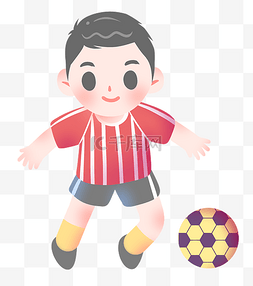 可爱的踢足球的男孩插画