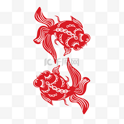 金鱼红色剪纸中国风