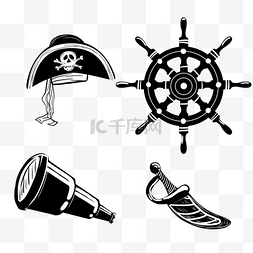 帽子道具图片_手绘黑白海盗帽子