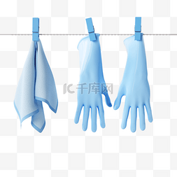 清新蓝色家居图片_晾晒的手套和毛巾3d元素