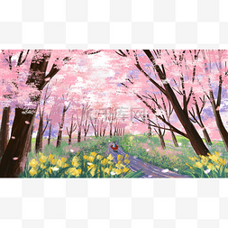粉色樱花节海报图片_樱花春天樱花节之樱花树林场景