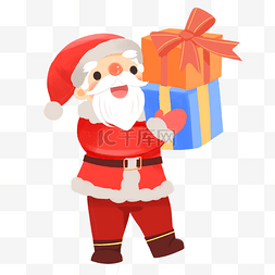 圣诞老人白胡子图片_拿着礼物盒的圣诞老人