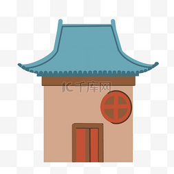 蓝色瓦房古风建筑