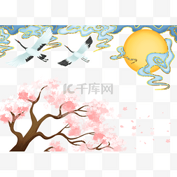樱花背景素材图片_和风樱花仙鹤背景