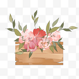 红色花卉盆栽图片_水彩红色花朵花卉木板框