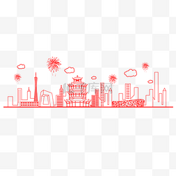 扬州市地标建筑剪影图片_矢量线描地标建筑群
