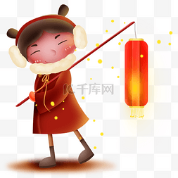 春节灯图片_春节新年拿灯笼的小女孩