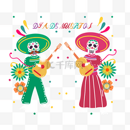 díamuertos卡通手绘dia de muertos庆祝