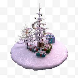 摄影写实图片_雪地里的圣诞树和礼物盒