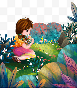 花丛中小女孩