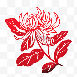 红色菊花花卉剪纸