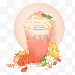 桃粉色图片_国潮春日桃花奶盖奶茶
