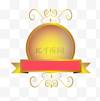 金色花纹圆形标签边框