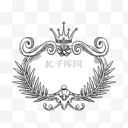 欧式徽章图片_黑白线稿素描古典浮雕贵族皇冠边