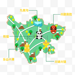 西湖旅游路线图片_手绘插画四川旅游地图