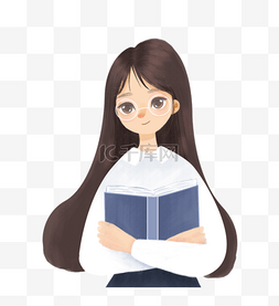 书的插图图片_手绘卡通抱书的女孩免扣元素