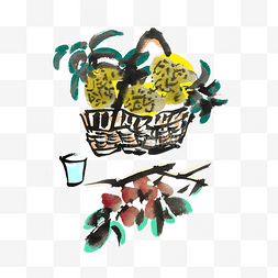 夏日花草装饰图片_水墨风菠萝手绘插画