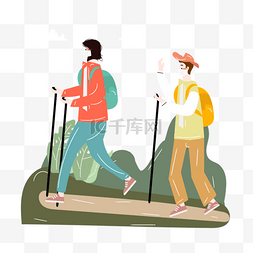 登山杖卡通图片_手绘卡通爬山游玩插画