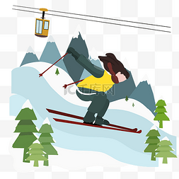 运动场景卡通图片_冬日高山滑雪训练