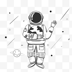 黑白手绘宇宙图片_可爱线条风格宇航员元素