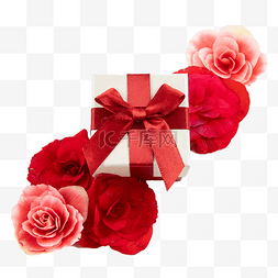 红色花朵植物图片_38妇女节红色花朵礼物盒