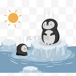 简约环保图片_手绘冰川融化企鹅元素