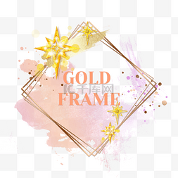粉色质感边框素材图片_圣诞星星粉色金色边框