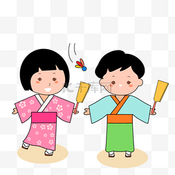 粉色羽毛球图片_日本新年可爱儿童hanetsuki