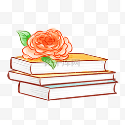 本子线描图片_一摞书本和花朵