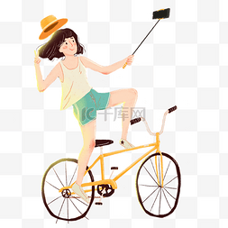 自行车上长发女孩自拍