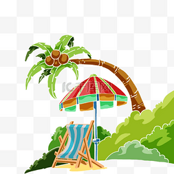 卡通遮阳伞图片_卡通沙滩植物和椰树