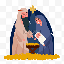 场景图片_扁平风圣诞节nativity scene马棚耶稣