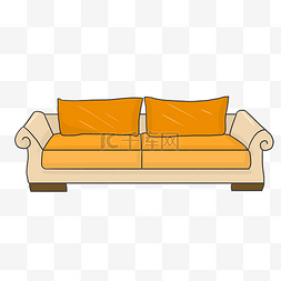 纯色沙发抱枕图片_橘色双人沙发插画
