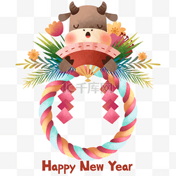 红包卡图片_新年快乐可爱水彩牛