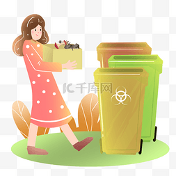 垃圾回收分类女孩扔垃圾素材