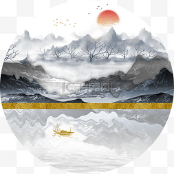 水墨山水装饰画图片_新中式山水水墨中国风装饰画