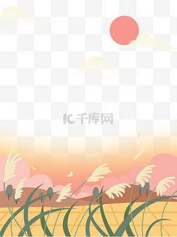 景色边框图片_秋日风景红雾芦苇装饰边框