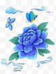 刺绣质感蓝色牡丹花