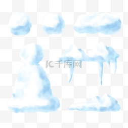 悬挂的雪球图片_冬季寒冷白蓝色抽象雪帽和冰柱装