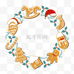 圣诞节圆环图片_帽子木马糖棍雪人糖饼圆环边框