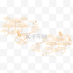 好看的蝴蝶花图片_线描国潮祥云松树蝴蝶