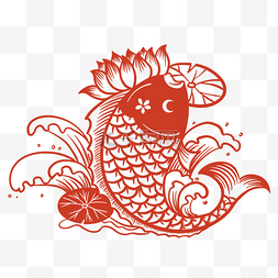 春节波浪图片_新年红色剪纸锦鲤