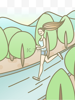 扁平风跑步少女插画