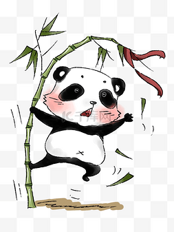 少女心背景图图片_可爱攀爬竹子的熊猫