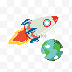 蓝色地球科技图片_航天日白色的火箭插画