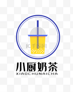 logo奶茶图片_蓝色圆形奶茶LOGO