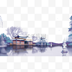 杭州西湖水彩图片_杭州西湖雪景