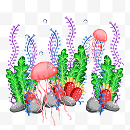 海底珊瑚石头图片_海底海藻水母