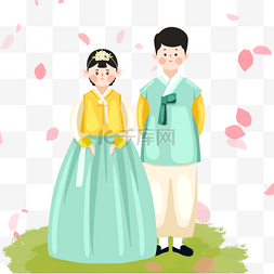 彩色韩国传统服饰人物